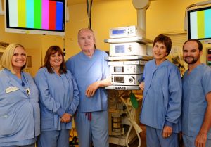 Shown with the new Stryker system at the Hospital are: (L to R): Kelli Cornell, RN, SVH Surgery Clinical Coordinator; Kelly Mather, SVH CEO and President; Bill and Gerry Brinton; Dave Pier, Executive Director, Sonoma Valley Hospital Foundation 