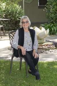 Jane in Garden with fountain
